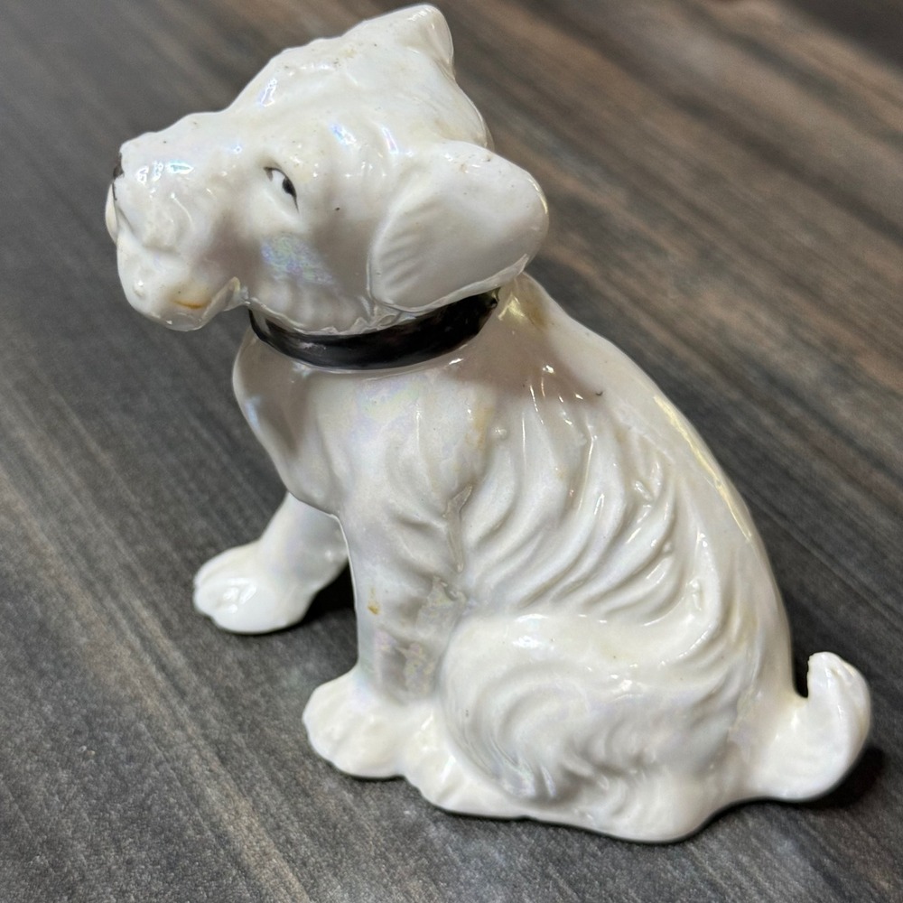 Vintage Dog Figurine Made in Japan White‎ Ceramic Puppy Collar Decor